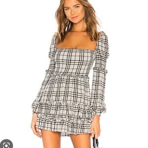 MAJORELLE Black and White Plaid Long Sleeve Mini Dress
